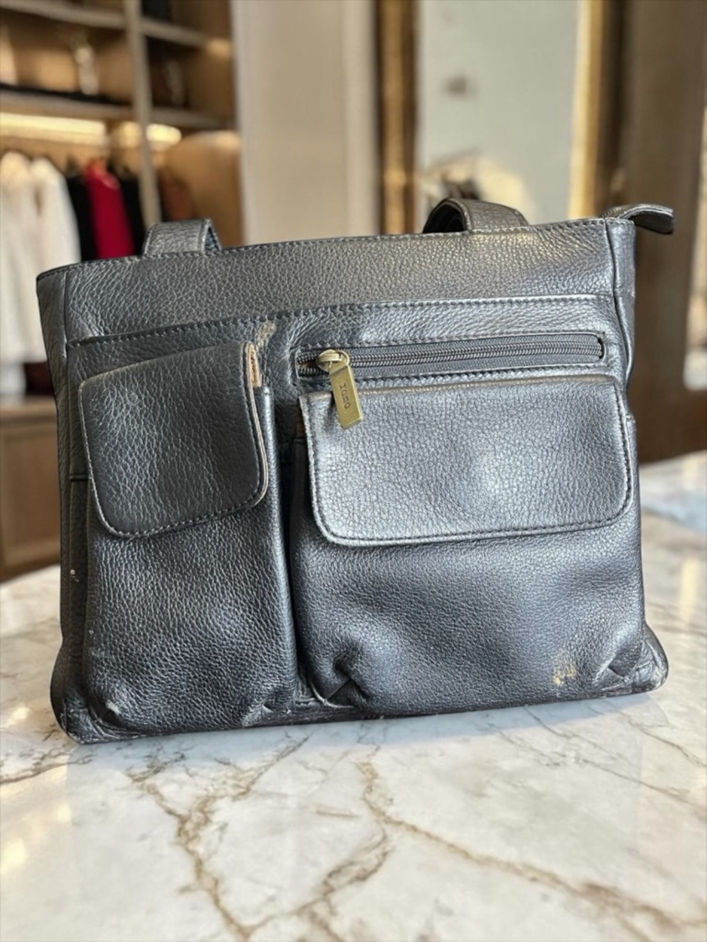 HOBO Charcoal Leather Shoulder Bag - Picture 1 of 8